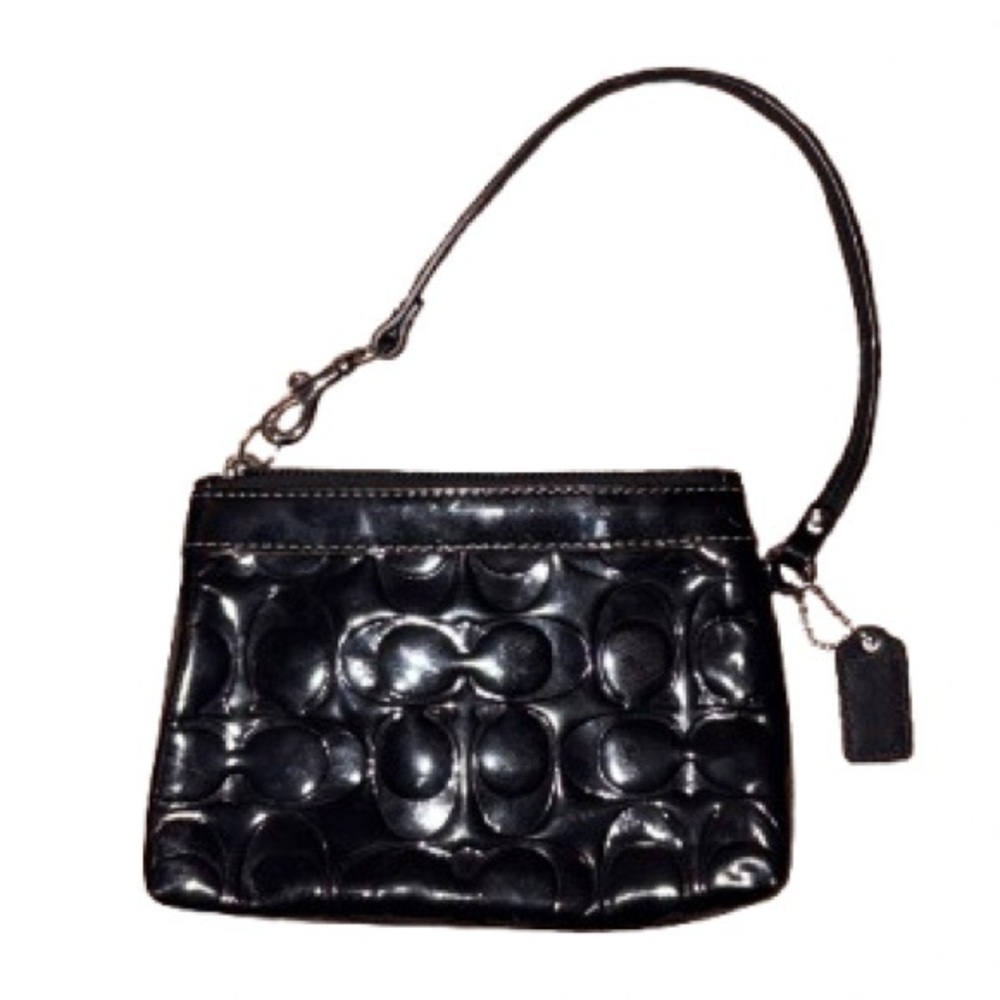 Coach patent leather Glossy Black signature C Embossed Wristlet